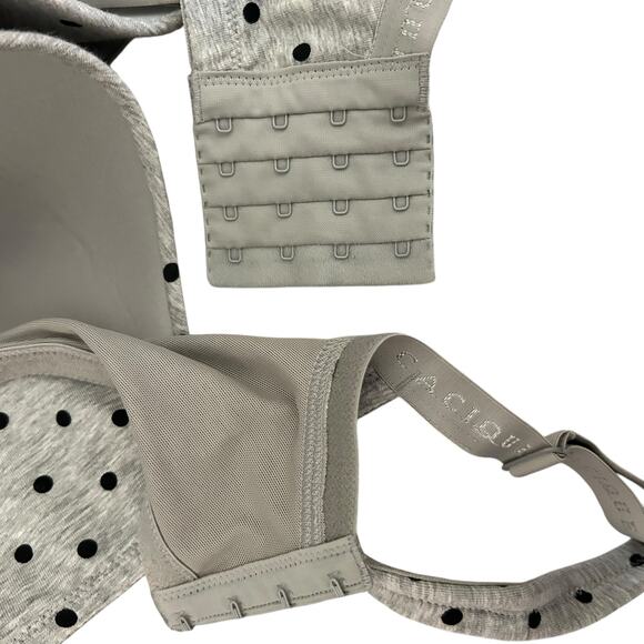 Cacique Lightly Lined T Shirt Bra Gray with Black Polka Dots 46DD Jersey Bow - Picture 6 of 9